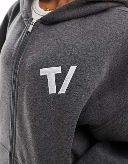 Sudadera gris oscuro extragrande con capucha y cremallera de TALA, 3 de 4