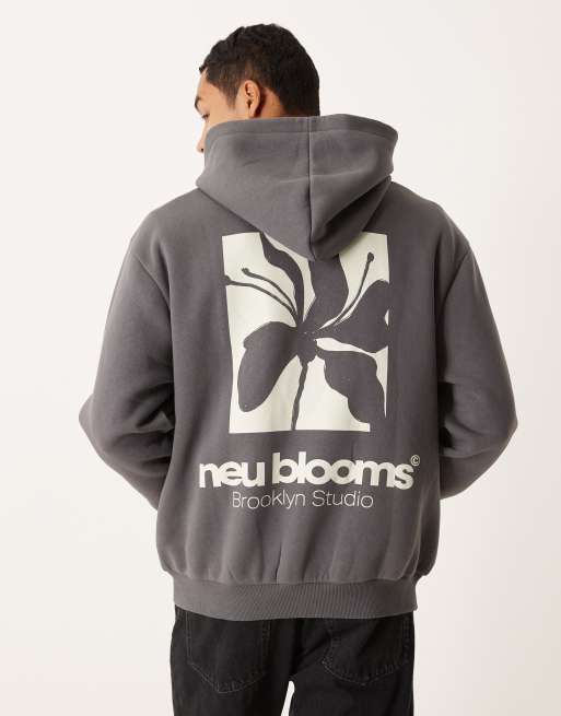Sudadera gris oscuro extragrande con capucha y detalle estampado de ASOS DESIGN