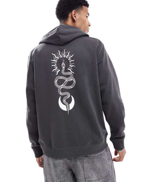 Sudadera gris oscuro extragrande con capucha y estampado de serpiente en la espalda de Jack & Jones - view 1