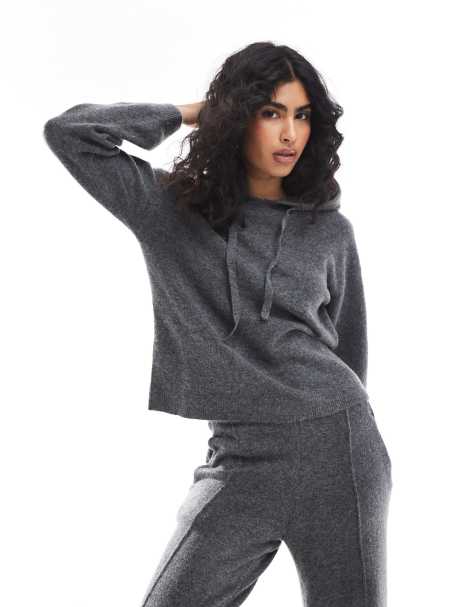 Sudadera gris oscuro jaspeado con capucha de punto suave Mix & Match de PIECES (parte de un conjunto) - view 1