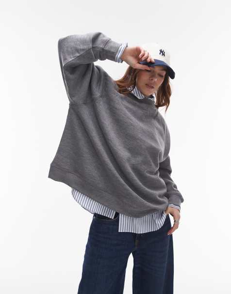 Sudadera gris oscuro jaspeado extragrande con mangas raglán de Topshop - view 1
