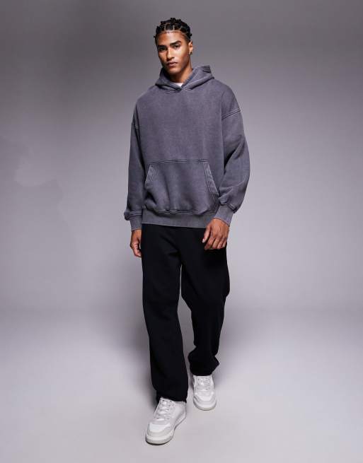 Sudadera gris oscuro lavado extragrande con capucha de ADPT, 2 de 5
