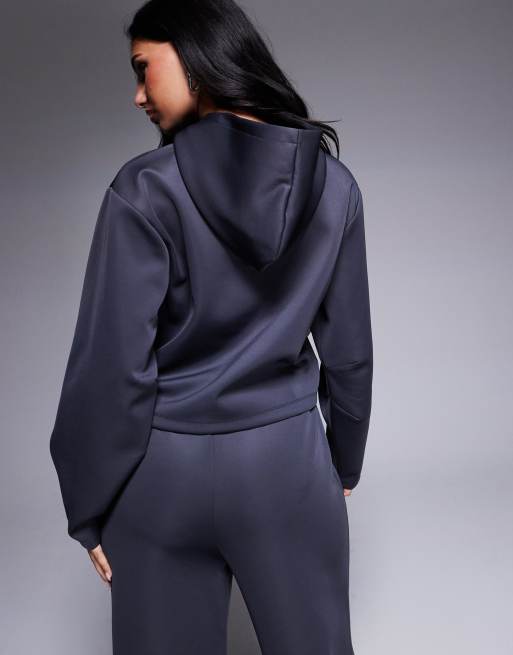 Sudadera gris pizarra con capucha y mangas cocoon de tejido efecto neopreno de ASOS DESIGN (parte de un conjunto), 4 de 4