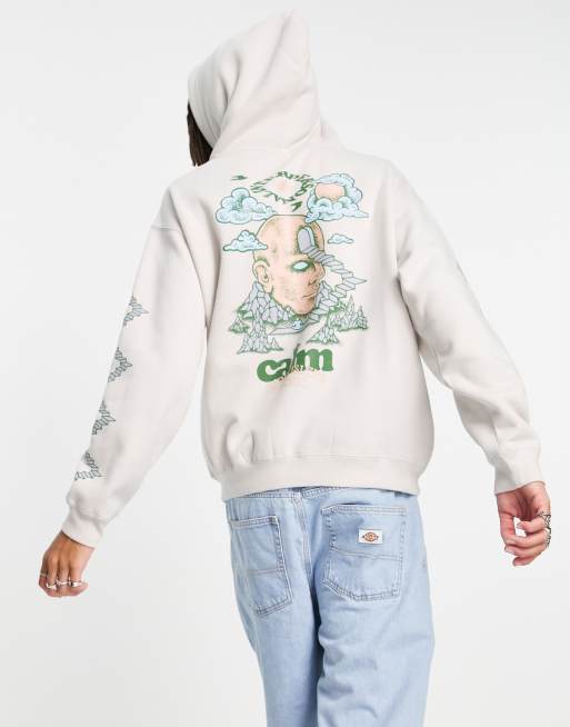 Sudadera gris sin cierres con capucha y detalles estampados Calm de Coney Island Picnic (parte de un conjunto)