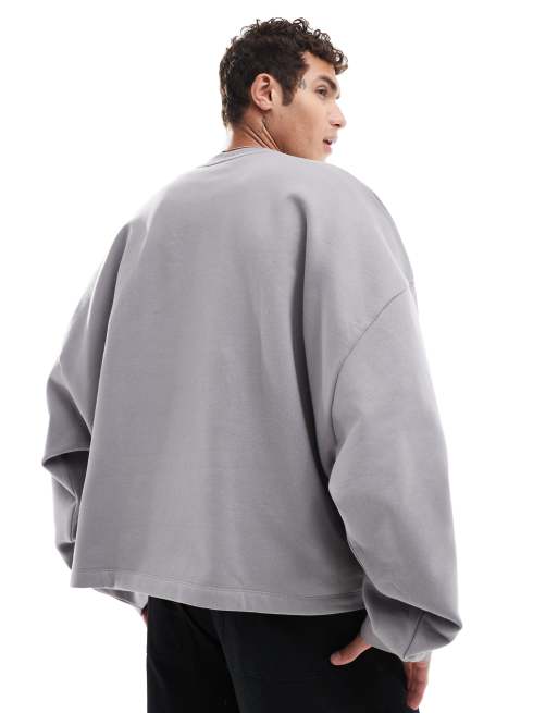 Sudadera gris ultragrande con cuello redondo de tejido grueso de 400 g/m² premium de ASOS DESIGN, 4 de 4