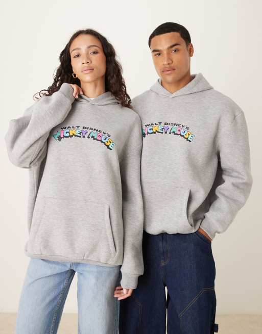 Sudadera gris unisex extragrande con capucha y estampado "Mickey Mouse" de tejido grueso efecto neopreno de Disney de ASOS DESIGN, 2 de 4