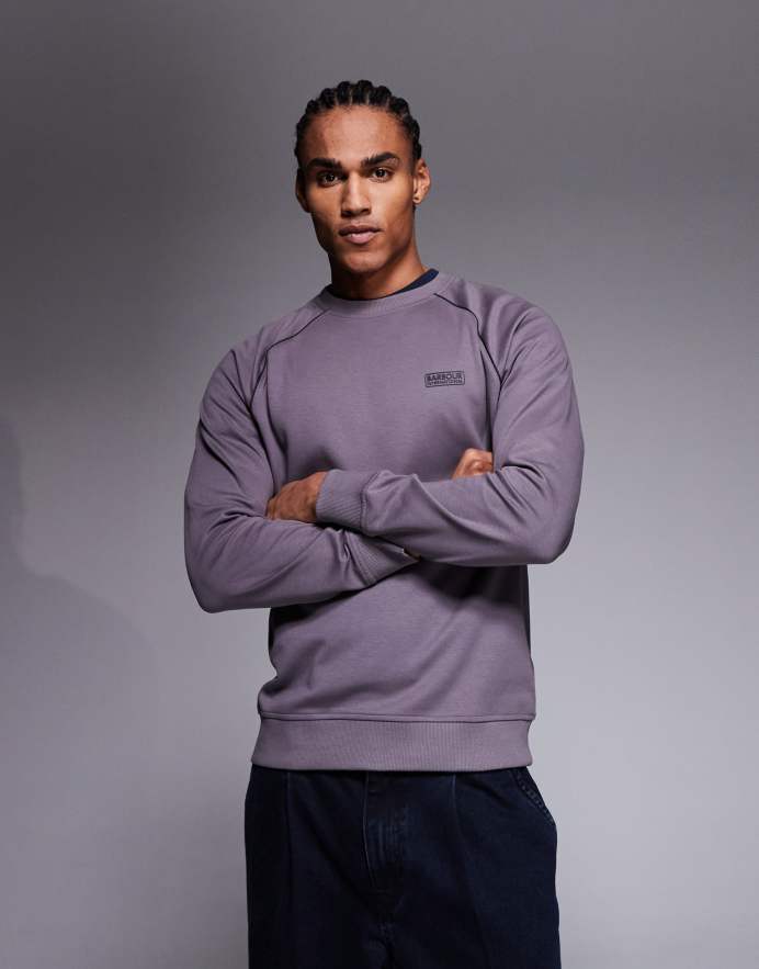 Barbour International Sudadera gris violáceo con cuello redondo y logo Markford de