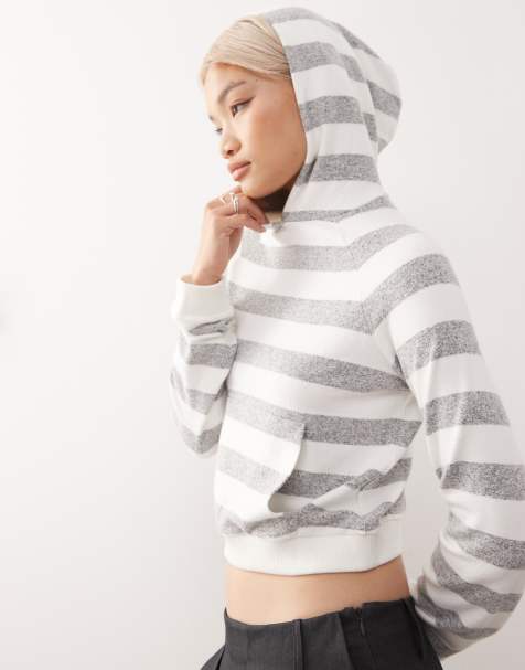 Sudadera gris y blanca a rayas ajustada con capucha de COLLUSION - view 1