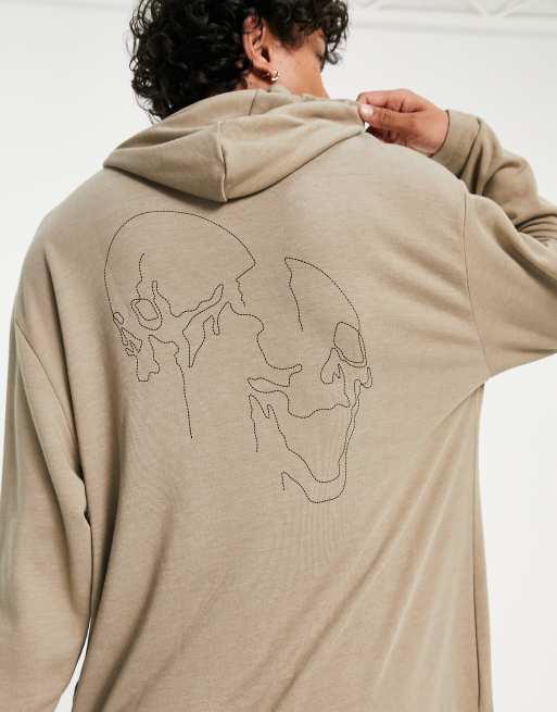 Sudadera Larga Extragrande Con Capucha Y Estampado De Calavera En La