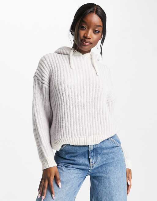Sudadera lila plisada con capucha de punto de Topshop
