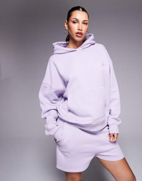 Sudadera lila y rosa extragrande con capucha y logo bordado estilo remolino Studio de Kaiia (parte de un conjunto) - view 1