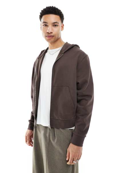 Sudadera marrón básica de corte cuadrado extragrande con capucha y cremallera de ASOS DESIGN - view 1