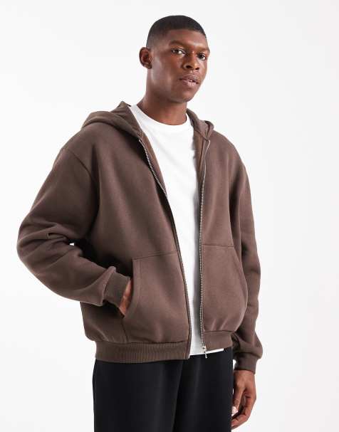 Sudadera marrón básica extragrande con capucha y cremallera de ASOS DESIGN - view 1