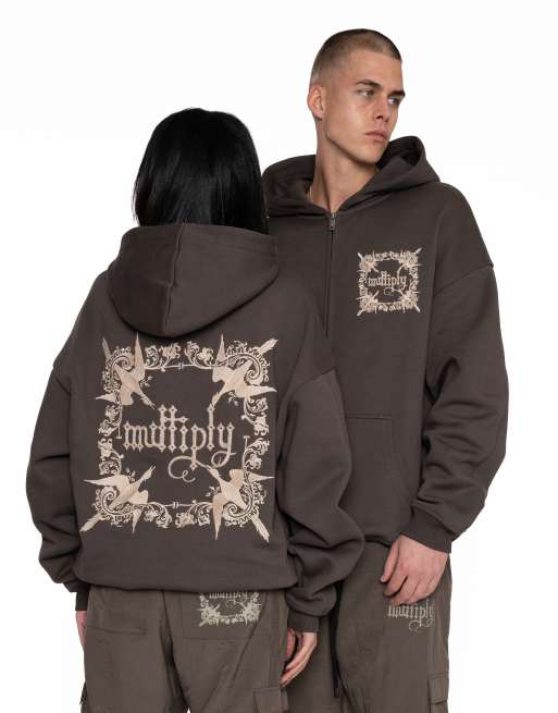 Sudadera marrón café turco extragrande con capucha y cremallera Regalia de Multiply Apparel