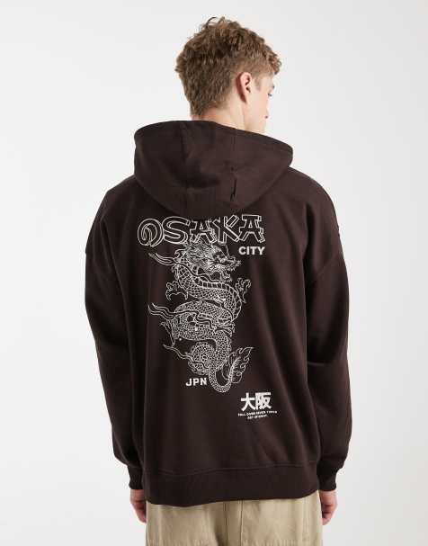 Sudadera marrón chocolate con capucha y estampado trasero de punto liso de Threadbare - view 1