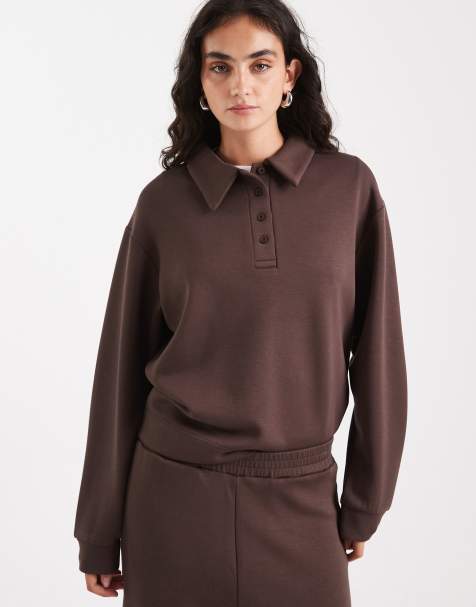 Sudadera marrón chocolate con cuello de solapas de tejido efecto neopreno de Brave Soul (parte de un conjunto) - view 1