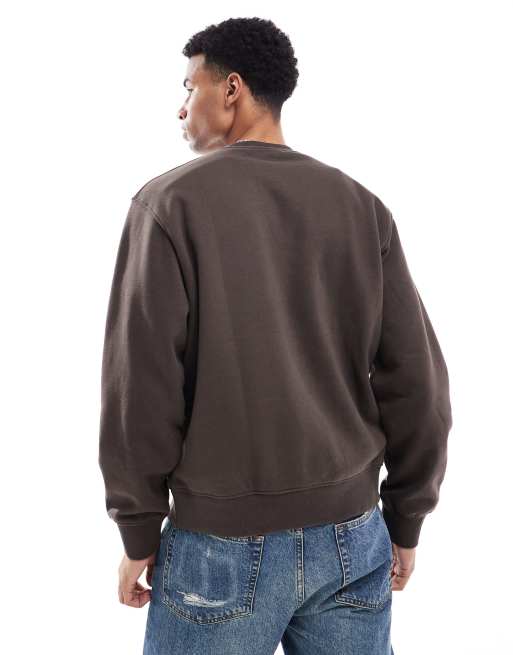 Sudadera marrón chocolate extragrande con cuello redondo de tejido grueso de 400 g/m2 de Jack & Jones Premium , 4 de 4