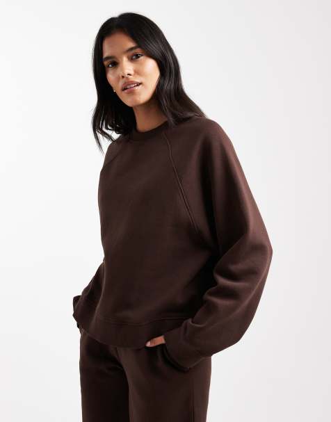 Sudadera marrón chocolate extragrande con mangas raglán e interior cepillado de ASOS DESIGN - view 1