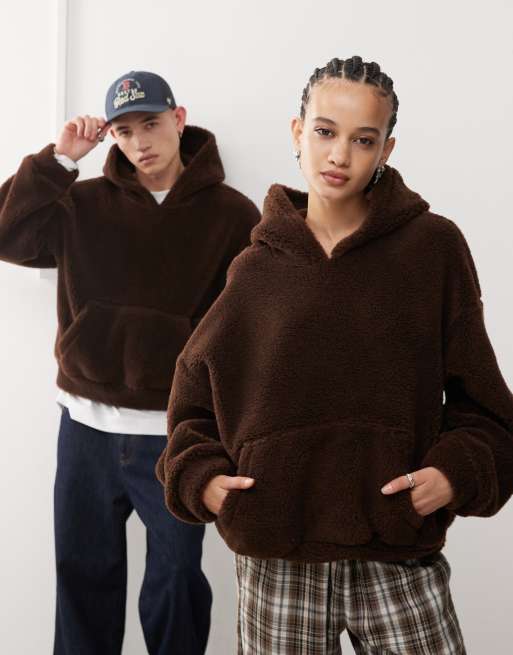 Sudadera marrón chocolate unisex con capucha de borreguito de Reclaimed Vintage