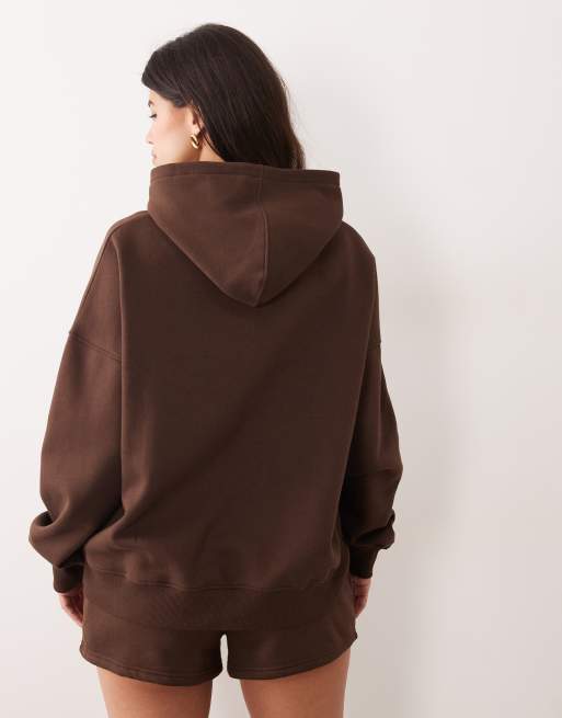 Sudadera marrón chocolate y amarillo limón extragrande con capucha y logo bordado de Kaiia Studio (parte de un conjunto), 4 de 4