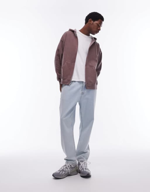 Sudadera marrón claro con capucha, cremallera y lavado envejecido de Topman