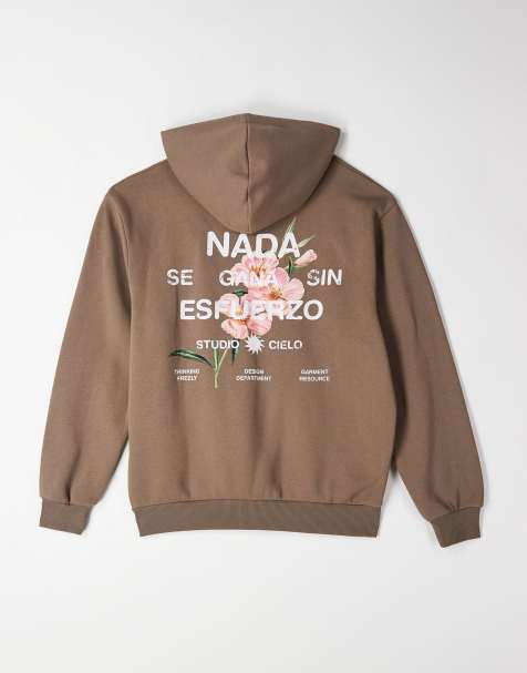 Sudadera marrón claro de corte cuadrado holgado con capucha y estampado floral de ASOS DESIGN - view 1