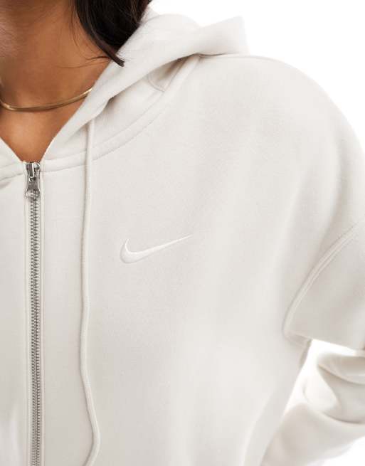 Sudadera marrón claro extragrande con capucha, cremallera y logo pequeño de felpa de Nike , 3 de 4