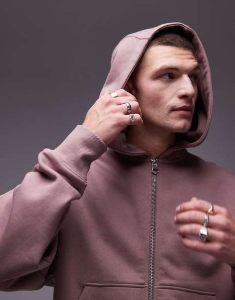 Sudadera marrón claro extragrande con capucha y cremallera de tejido grueso premium de Topman - view 1