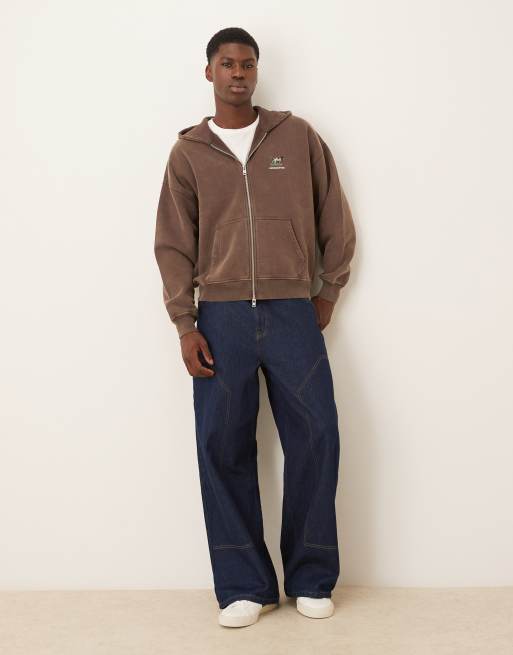 Sudadera marrón con capucha, cremallera y logo de Abercrombie & Fitch, 2 de 5