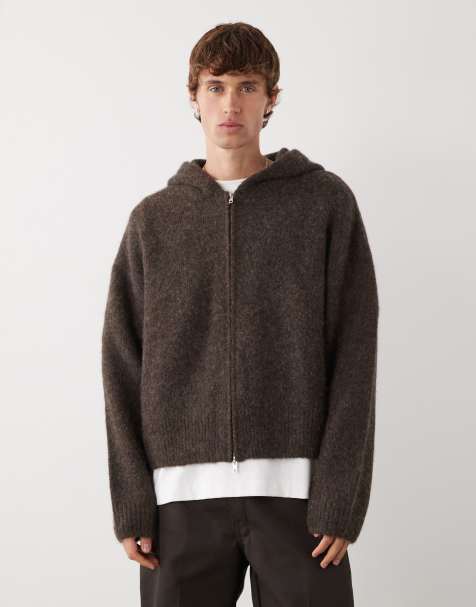 Sudadera marrón con capucha de punto de mezcla de lana premium de Weekday - view 1