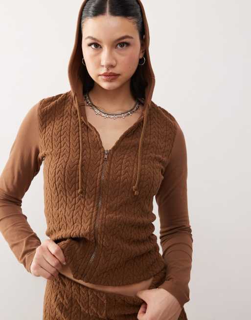 Sudadera marrón con capucha de punto de ochos de Reclaimed Vintage (parte de un conjunto)