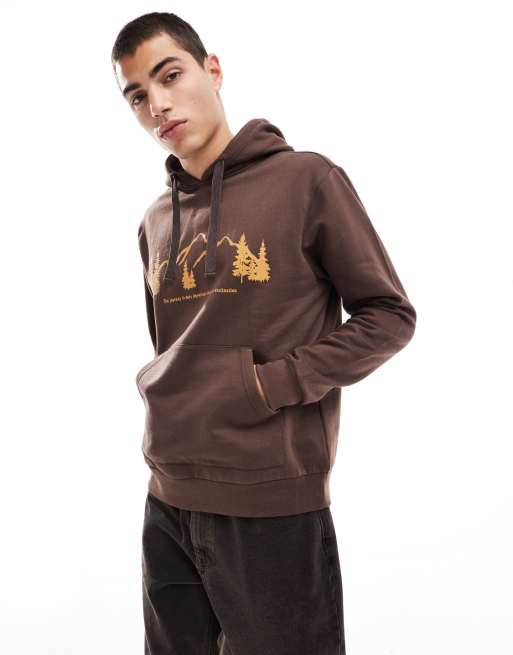 Sudadera marrón con capucha y estampado de texto 