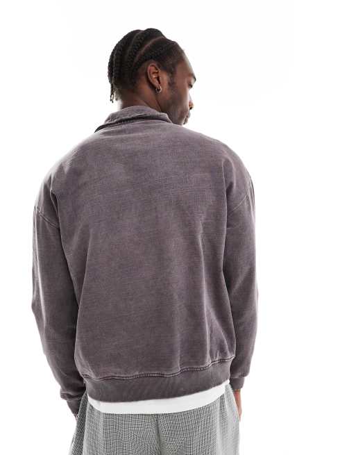Sudadera marrón con cremallera corta y acabado lavado intenso de Native Youth, 4 de 4