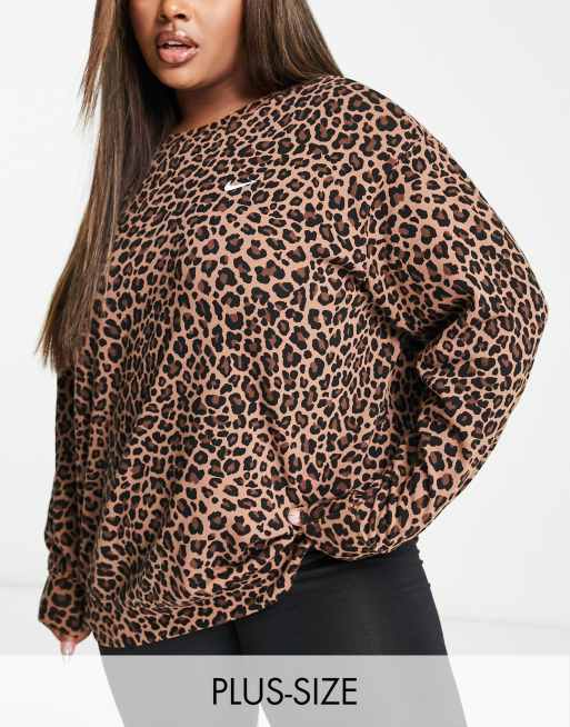 Sudadera marrón con estampado de leopardo y cuello redondo Dri-FIT One de Nike Training Plus