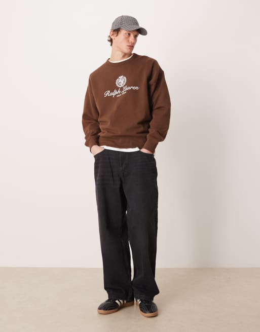 Sudadera marrón con logo de escudo grande de Polo Ralph Lauren, 2 de 5