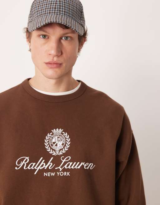 Sudadera marrón con logo de escudo grande de Polo Ralph Lauren, 5 de 5
