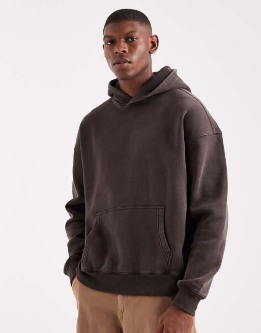 Sudadera marrón de corte cuadrado con capucha y bolsillo delantero de Hollister