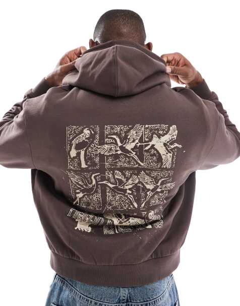 Sudadera marrón de corte cuadrado extragrande con capucha y estampado en la espalda de ASOS DESIGN - view 1