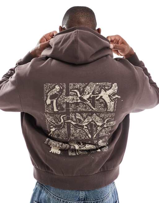 Sudadera marrón de corte cuadrado extragrande con capucha y estampado en la espalda de ASOS DESIGN