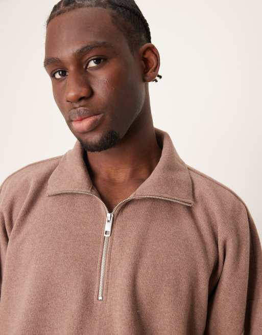 Sudadera marrón de corte cuadrado ultragrande con cuello alzado de canalé grueso cepillado de ASOS DESIGN, 3 de 4