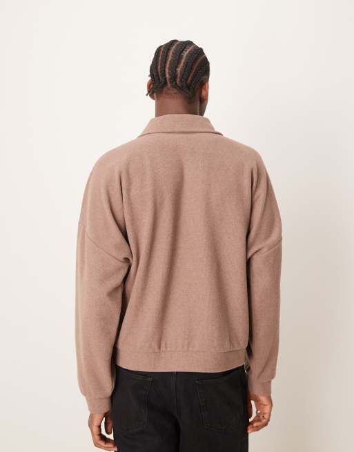 Sudadera marrón de corte cuadrado ultragrande con cuello alzado de canalé grueso cepillado de ASOS DESIGN, 4 de 4