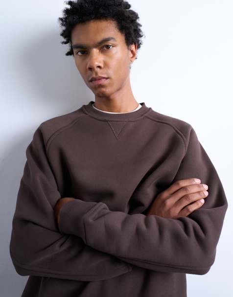 Sudadera marrón deportiva de manga raglán con costuras sin rematar de tejido grueso premium de Topman - view 1