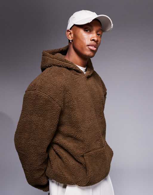 Sudadera marrón extragrande con capucha de borreguito de ASOS DESIGN