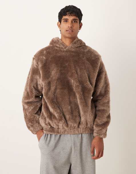 Sudadera marrón extragrande con capucha de piel sintética de ASOS DESIGN - view 1