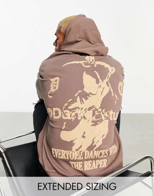 Sudadera marrón extragrande con capucha y estampado gráfico en la espalda de ASOS Dark Future