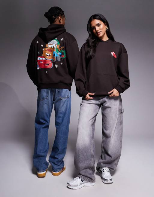 Sudadera marrón extragrande con capucha y estampados de 