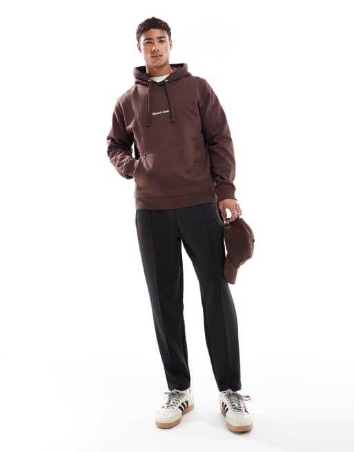 Sudadera marrón extragrande con capucha y logo bordado de Jack & Jones, 3 de 4