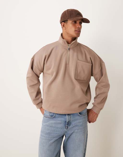 Sudadera marrón extragrande con hombros caídos, cuello alzado y forro de borreguito de ASOS DESIGN