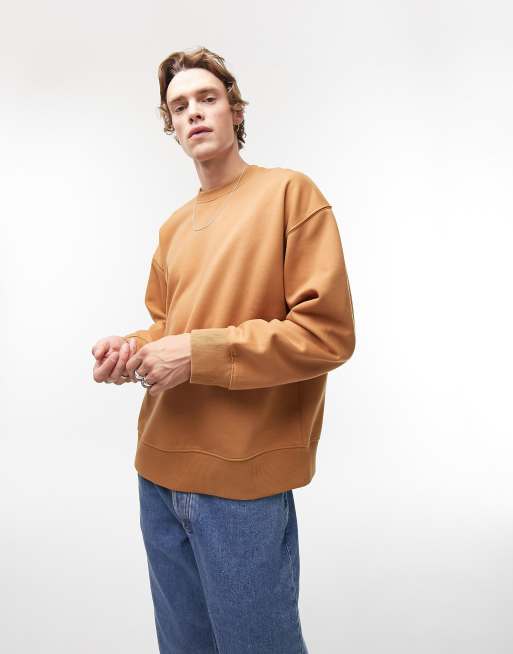 Sudadera marrón extragrande de tejido grueso de Topman 