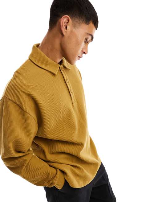 Sudadera marrón extragrande tipo polo de canalé de ASOS DESIGN